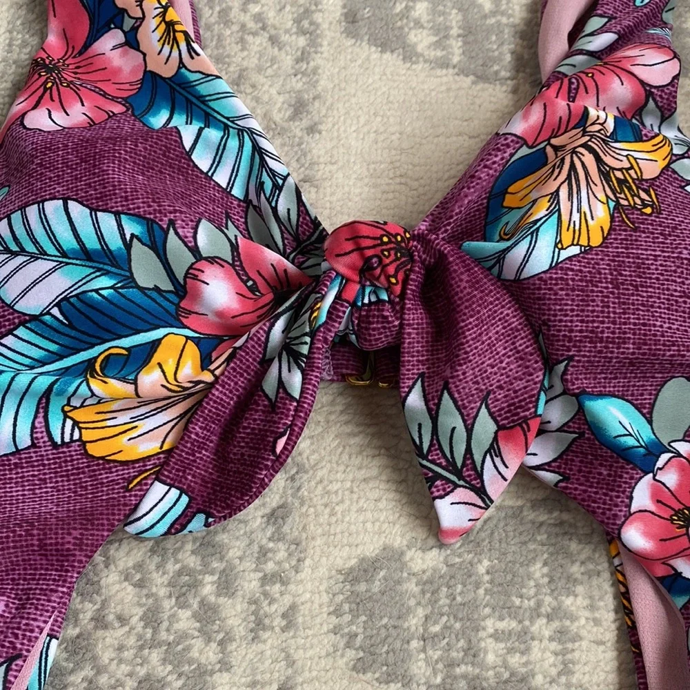 Purple Tropical Floral Monokini - Picture 2 of 4